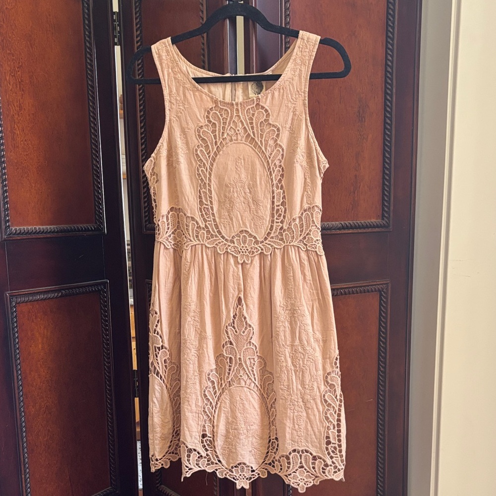 Meadow Rue Blush Lace Asymmetrical Dress